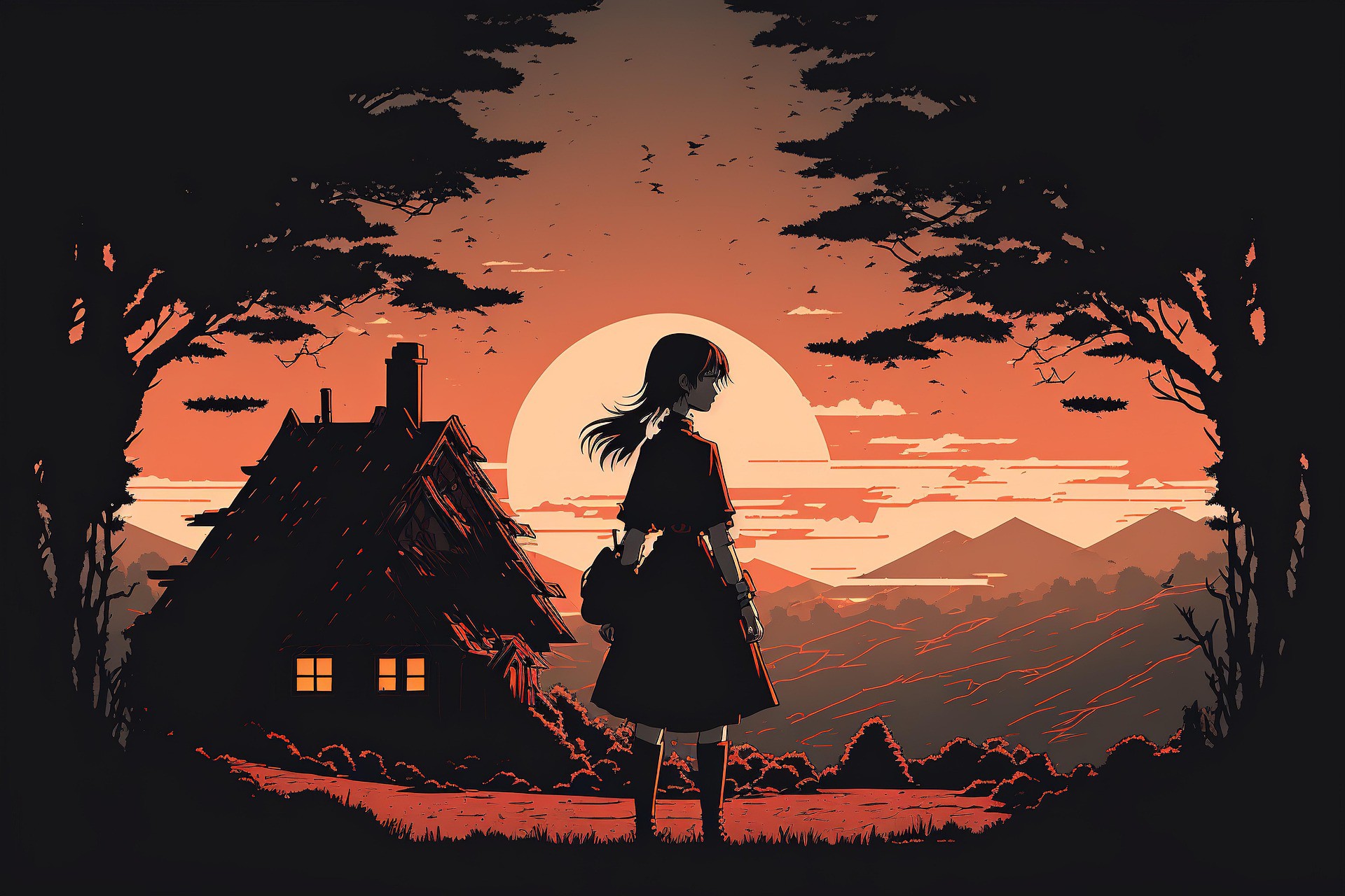 夕阳下的女孩